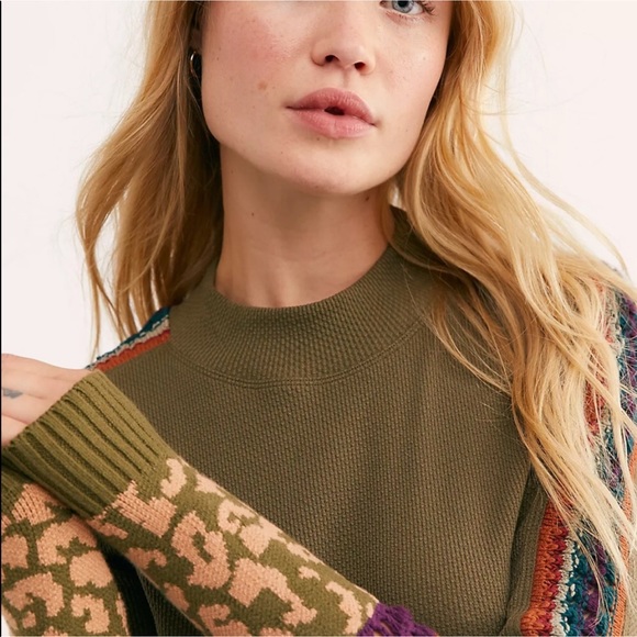 NEW FREE PEOPLE Switch It Up Contrast Knit Cuff Thermal Long Sleeve Top Small - Picture 6 of 6